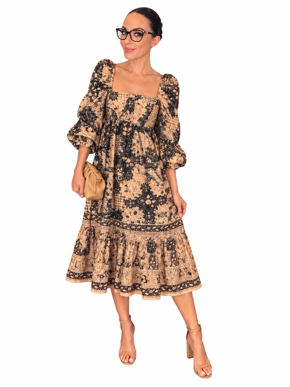 ULLA JOHNSON Natilda Bellflower Floral Patchwork Puff Sleeve Maxi Dress